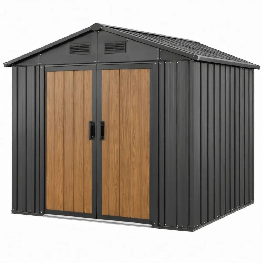 Metalen tuinschuur 213 x 127 x 185 cm Antraciet/Bruin met dubbele deuren