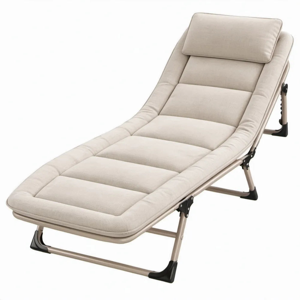 Inklapbaar verstelbaar ligbed met afneembare hoofdsteun, 186 x 58 x 28 cm, Beige/Zwart