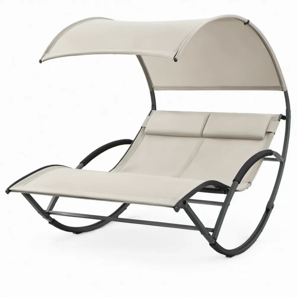 Schommel-ligbed voor 2 personen met zonnescherm, crème/zwart, 200 x 140 x 190 cm