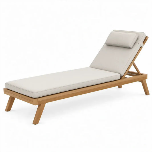 Verstelbaar acaciahouten ligbed met beige polyester kussens 200 x 70 x 35 cm