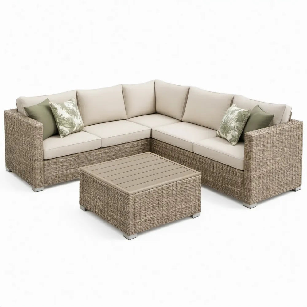 Modulaire hoekloungeset met salontafel 220 x 220 x 85 cm – Beige/Taupe/Groen