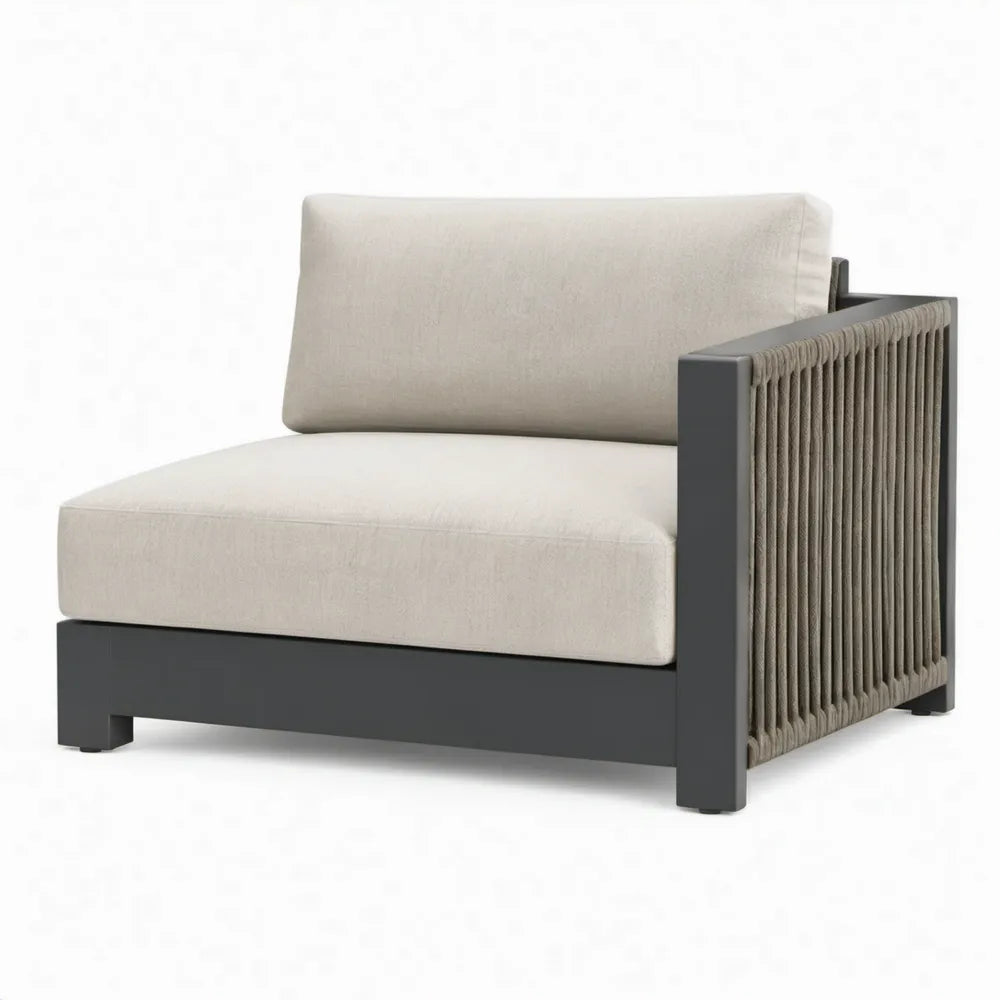 Loungestoel voor buiten met aluminium frame, polyester touw en kussens – Antraciet/Taupe/Beige – 90 x 85 x 68 cm