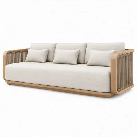 3-zits tuinlounge 230 x 95 x 75 cm Beige/Lichtbruin/Taupe van teakhout en polyester