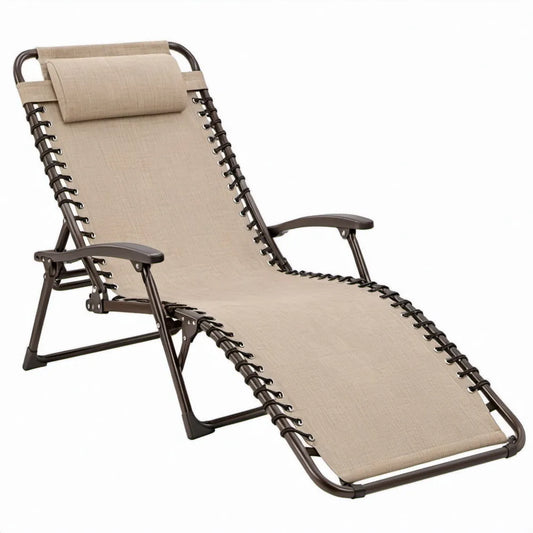 Verstelbare Zero Gravity Ligstoel met Hoofdsteun, 165 x 65 x 110 cm, Beige/Donkerbruin