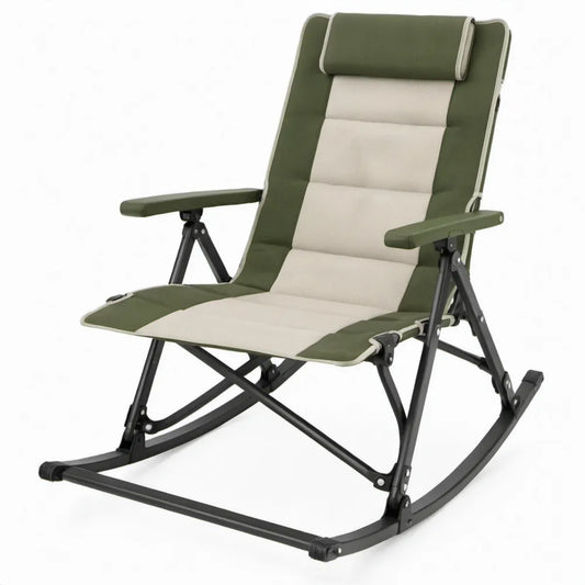 Inklapbare schommelstoel met verstelbare rugleuning en hoofdsteun, groen/beige/zwart, 95 x 65 x 110 cm