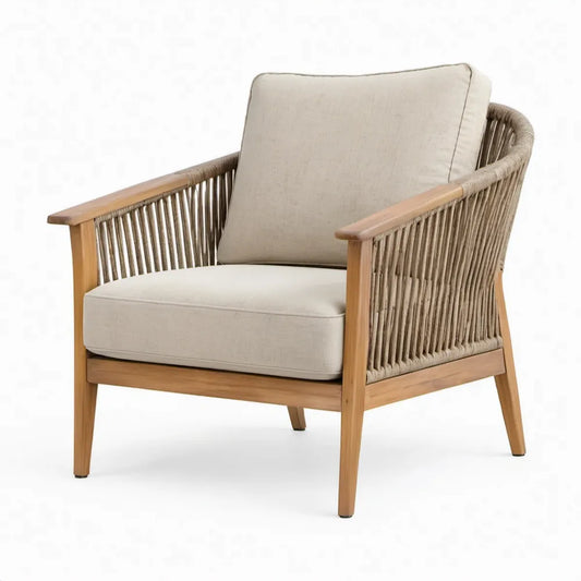 Tuinstoel met armleuningen en kussens 76 x 75 x 78 cm beige, taupe en naturel bruin