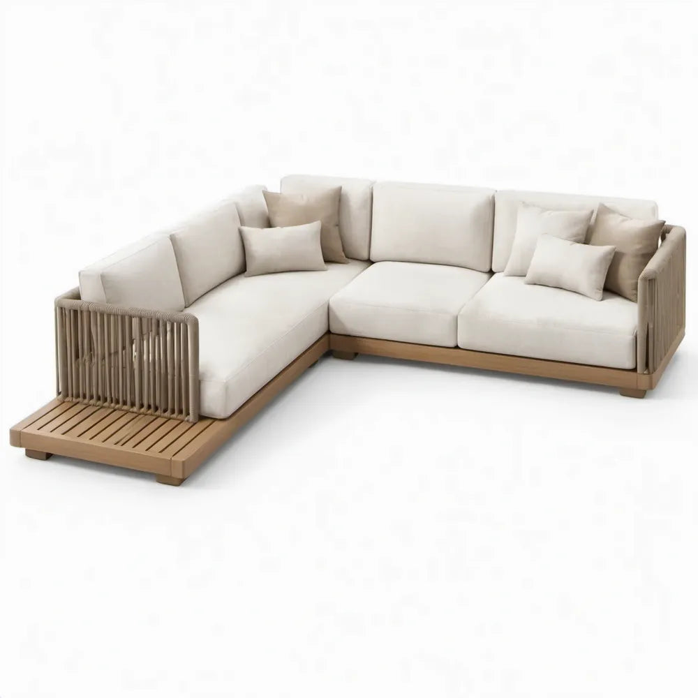 5-zits hoekloungeset met chaise longue en platform 310 x 235 x 72 cm Beige/Lichtbruin