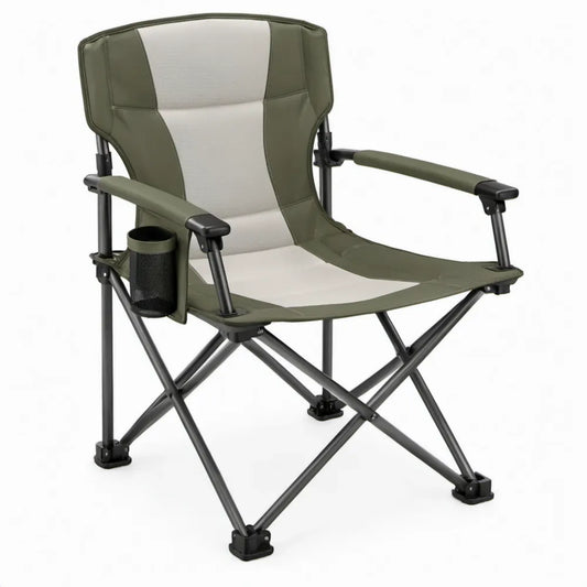 Opvouwbare campingstoel met armleuningen en bekerhouder 60 x 55 x 95 cm Olijfgroen/Grijs
