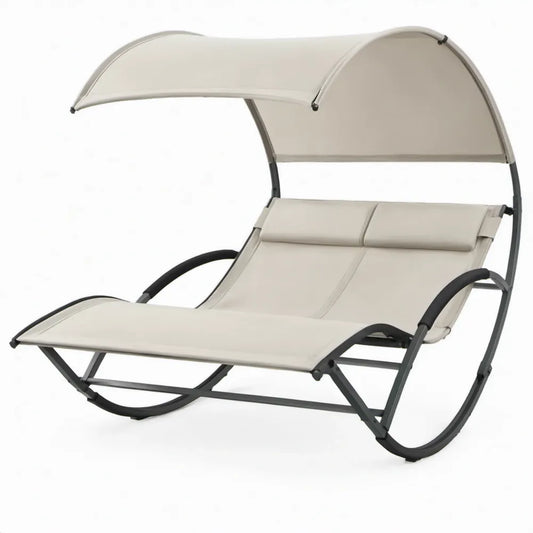 Schommel-ligbed voor 2 personen met zonnescherm, crème/zwart, 200 x 140 x 190 cm