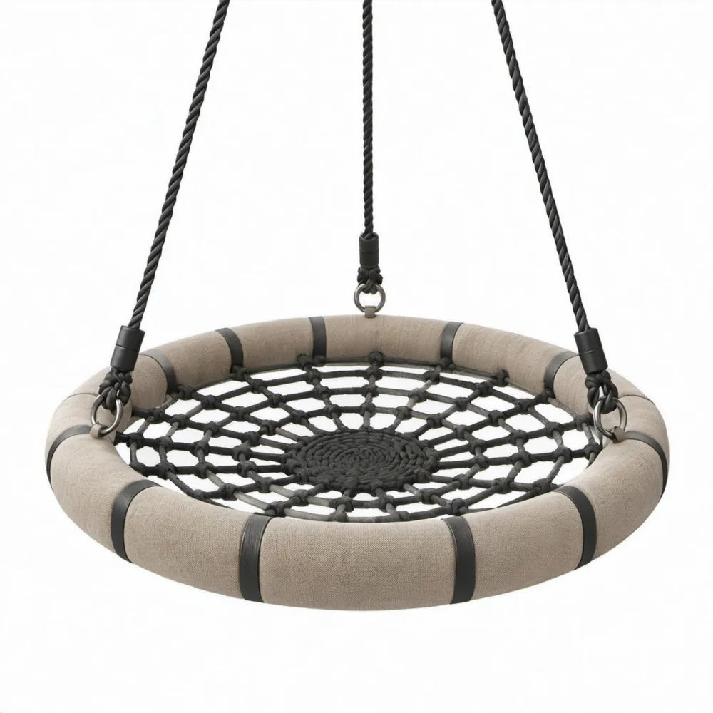 Ronde nestschommel Ø 100 cm Beige/Zwart met polyester bekleding en PP-touwen