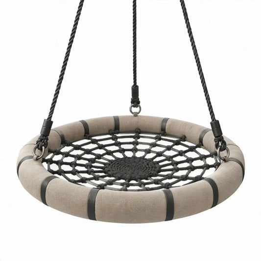 Ronde nestschommel Ø 100 cm Beige/Zwart met polyester bekleding en PP-touwen