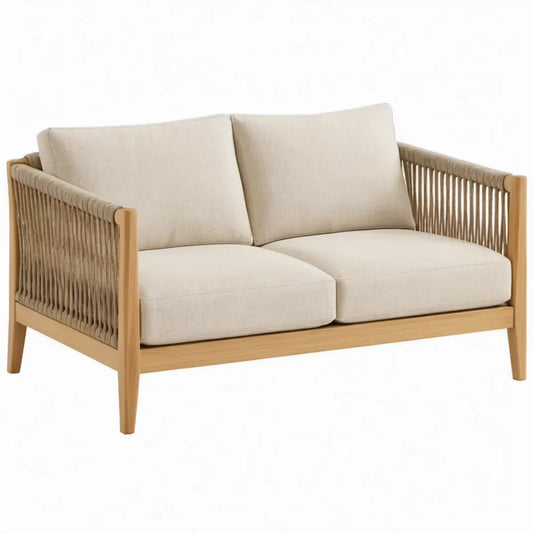 2-zits tuinloungesofa van acaciahout met beige kussens, 140 x 75 x 78 cm