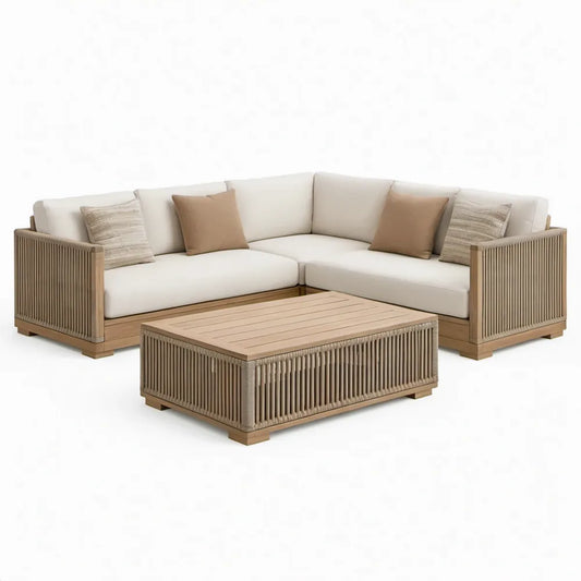 Loungeset met hoekbank en salontafel 250 x 250 x 75 cm Naturel Beige Gebroken wit Taupe Acaciahout