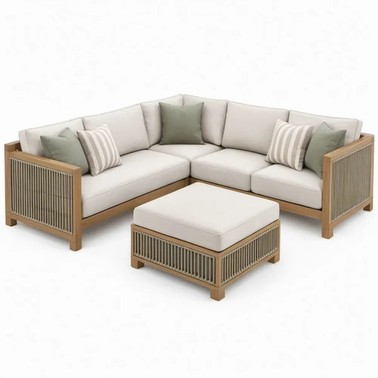 4-delige hoekloungeset met hocker, 240 x 240 cm, beige/naturel/taupe